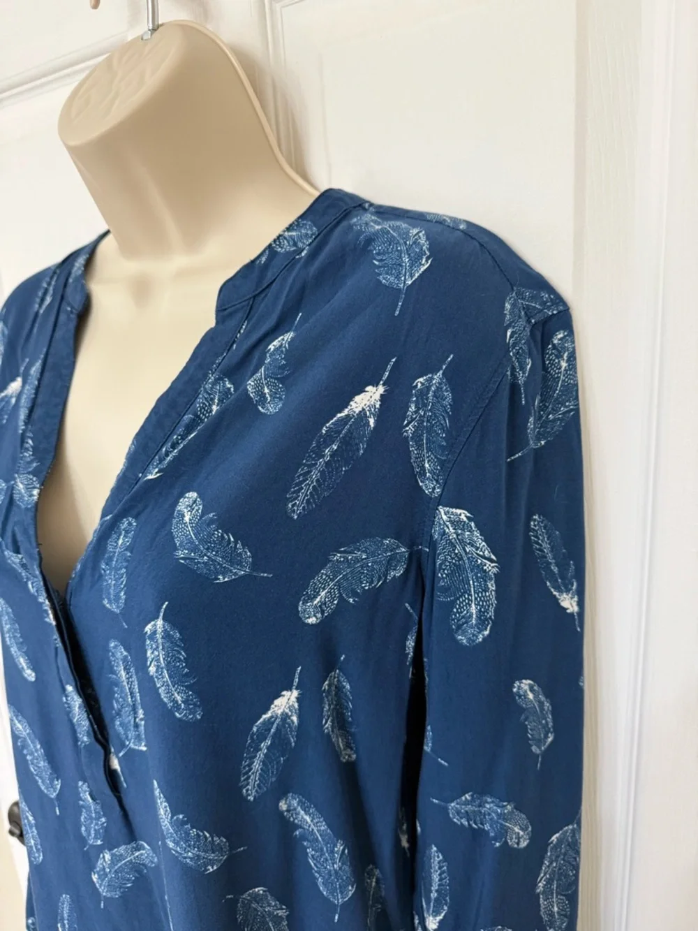 Banana Republic Feather Print Tunic Dress Blue Long Sleeve Size 6 - Picture 7 of 13